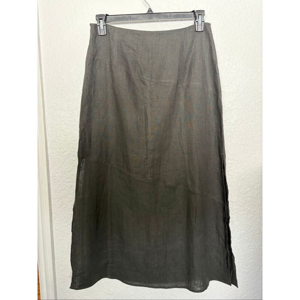Massimo Dutti Linen Midi Skirt Washed Black Side Slit Size M NWT - Picture 4 of 12